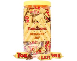 Toblerone Tiny chocolade "Bedankt juf" - cadeau voor juf - einde schooljaar - bedankt de leerkracht - chocoladecadeau - melkchocolade met honing, amandel en nougat - 500g — cadeau in Eten & Drinken