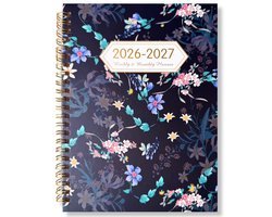 Feiy Flowers Agenda - 2026-2027 - A5 formaat Schoolagenda - Spiraal - 1 week op 2 pagina's - Harde kaft - Met Elastiek — cadeau in Mode & Accessoires