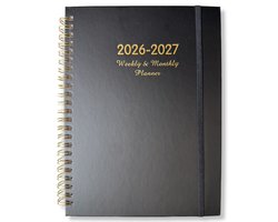Feiy Black Agenda - 2026-2027 - A5 formaat Schoolagenda - Spiraal - 1 week op 2 pagina's - Harde kaft - Met Elastiek — cadeau in Mode & Accessoires