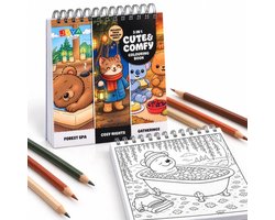 Joya Creative Cozy Cuties Kleurboek voor Volwassenen en Kinderen - Cozy Coloring Book - 124 Pagina's - 3 Thema's - Ringband - 20x20 cm — cadeau in Boeken