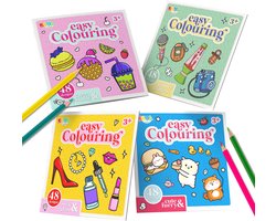 Cute and Cozy Kleurboek 4pcs - Easy Colouring book voor Kinderen en Volwassenen - 192 Unieke Designs - Joya Creative — cadeau in Boeken
