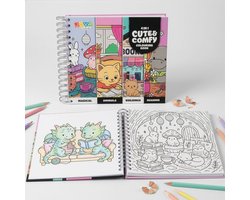 Joya Creative Cozy Cuties Kleurboek voor Volwassenen en Kinderen - Cozy Coloring Book 164 Pagina's - 4 Thema's - Ringband - 20x20 cm — cadeau in Boeken