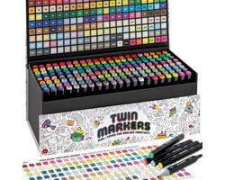 Joya Creative Twinmarkers Set 168 Stuks - Alcohol Markers met Dual-Tip - Stiften voor Volwassenen en Kinderen - Luxe Opbergkoffer — cadeau in Hobby