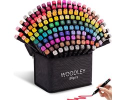 Woodley Dubbelzijdige Stiften - 80 kleuren - Voor volwassen en kinderen - Markeerstiften - Dubbelzijdige stiften - Twinmarkers voor Happy Stones - Alcohol markers — cadeau in Hobby
