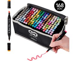 Infinity Goods Twinmarkers - 168 Stuks - Professionele Alcohol Markers - Dubbelzijdige Tip - Stiften - Opbergtas Met Houder — cadeau in Hobby
