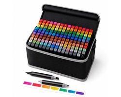 Twinmarkers 168 Stuks - Alcohol Markers met Dual-Tip - Stiften voor Volwassenen en Kinderen - Inclusief Opbergtas — cadeau in Hobby