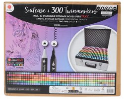 Décotime Twinmarkers Mega XXL-set 300 stuks in metalen opbergkist - Twinmarkers voor volwassenen - Alcohol markers - Stiften - Markeerstiften — cadeau in Hobby