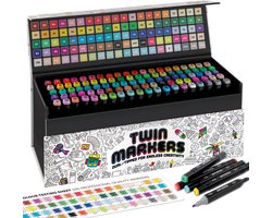 Joya Creative Twinmarkers Set 100 Stuks - Alcohol Markers voor Volwassenen en Kinderen - Dual-Tip Stiften - Fijne en Brede Punt - Luxe Opbergkoffer — cadeau in Hobby