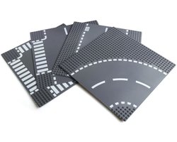 Set Wegplaten geschikt voor verschillende bouwsteenmerken - 4 Stuks - Race baan - Wegen Bouwplaten - Straat Bouw Platen - Weg Plaat - Bouwstenen - geschikt voor LEGO — cadeau in Spellen & Speelgoed