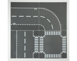 Uniblocks City wegenplaten voordeel set 4 stuks | wegplaten geschikt voor LEGO city recht - bocht - Tsplitsing - kruising | wegplaat 32x32 noppen | afmeting 25, 5 m x 25,5cm | wegen | auto's | Geschikt voor LEGO | wegplaat — cadeau in Spellen & Speelgoed