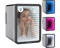 Denver Mini Koelkast - Koelen en Verwarmen - Skincare fridge - Spiegel met LED effect front - MFR604B - Zwart — cadeau in Gadgets