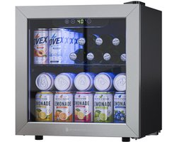 KitchenBrothers Drankkoelkast - 36L - Mini Koelkast - Glazen Deur - Minibar - 60 Blikjes - Zwart — cadeau in Gadgets
