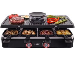 COOK-IT Gourmetstel met Afzuiging – 8 Gourmetpannetjes – 1400W – Regelbare Temperatuur – Antiaanbaklaag – Raclette Grill — cadeau in Kookcadeaus