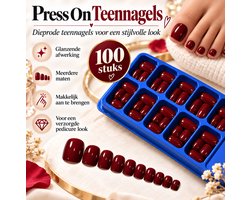 Press On nagels 100 Stuks Dieprood – Kunst Teennagels / Nep Teennagels met Glanzende Afwerking – Meerdere Maten — cadeau in Verzorging