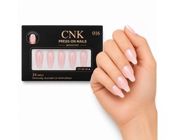 CNK 016 Press On Nails – Lange Coffin Plaknagels – Lichtroze met Subtiele Glitters – 24 Kunstnagels met Nagellijm en Zelfklevende Plakstickers — cadeau in Verzorging