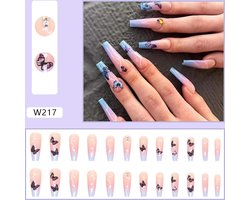De 2 Lalas - Kunstnagels - nep nagels - plak nagels - diamandjes - steentjes - press on nails - 24 stuks - secondenlijm + nagelpatches - vijl - bokkepootje - alcoholdoekje — cadeau in Verzorging
