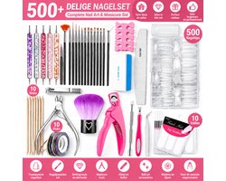 Nagelset 500+ Delig - Complete Nail Art Set met Transparante Nageltips, Penselen en Manicure Tools - Inclusief Nagelborstels, Dotting Tools, Vijlen, Nagelstickers en Accessoires voor DIY Gel Nagels — cadeau in Verzorging