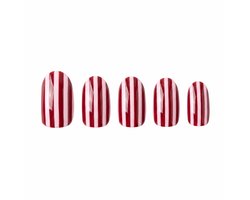 Boozyshop ® Press On Nails Candy Cane - Kunstnagels / Plaknagels - Roze & Rood met Strepen - Inclusief Nagellijm - 24 Stuks — cadeau in Verzorging
