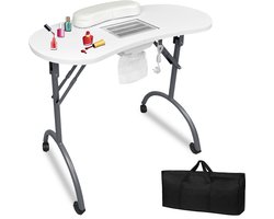 YRHome Opvouwbare manicuretafel met afzuiging, 98 x 44 x 77 cm, manicuretafel, nageltafel met stofzak, draagbare manicuretafel, mobiele manicuretafel, draagtas met wieltjes, 13 kg, wit — cadeau in Cadeau-ideeën
