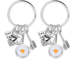 2 Stuks Sleutelhanger met Spiegel, Eitjes Vork en Lepel - Keukenaccessoires, Kookcadeaus en Tafelgerei voor Koks — cadeau in Mode & Accessoires