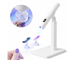 Mini Nagellamp met Standaard – Handsfree UV LED Lamp voor Gelnagels – Beschermt Handen tegen UV – Sterke Focus – Met Timer 45s/60s & Digitaal Display – Draagbare Nageldroger – Wit — cadeau in Verzorging