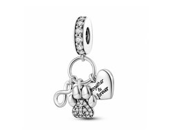 Fler® | Bedel | Past op populaire bedel armbanden (standaard-3mm) | armbandbedel | Together & Forever Hondenpoot | Trouwe Viervoeter | Pootafdruk | Hangbedel Charm | 925 Sterling Zilver | Zirkonia | Kerstcadeau | Sinterklaas Cadeau | Valentijn kado — cadeau in Sieraden
