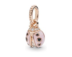 Fler® | Bedel | Past op populaire bedelarmbanden (standaard - 3mm) | Lieveheersbeestje | Hangbedel Charm | 925 sterling zilver | Transparante zirkonia | Zwarte & Roze emaille | Armband Kraal | Valentijnsdag Cadeau | Sinterklaas kado | Kerstcadeau — cadeau in Sieraden