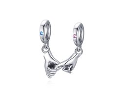 Fler® | Bedel | Past op populaire bedel armbanden (standaard-3mm) | armbandbedel | Pinky Swear Bedel | Hangbedel Charm | 925 sterling zilver | Blauwe & Roze zirkonia | Armband Kraal | Verjaardagsgeschenk, kado, cadeau | Valentijn kado — cadeau in Sieraden