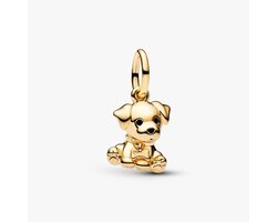 Fler® | Bedel | Past op populaire bedelarmbanden (standaard - 3mm) | Puppy Bedel | Hangbedel Charm | 925 sterling zilver | Zwarte emaille | Valentijnsdag Cadeau | Sinterklaas kado | Kerstcadeau | Verjaardagsgeschenk | Vriendschap — cadeau in Sieraden