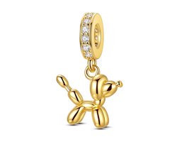 Fler® | Bedel | Past op populaire bedelarmbanden (standaard - 3mm) | Goudkleurige Poedel Bedel | Ballondier Hond Bedel | Hangbedel Charm | 925 sterling zilver | zirkonia | Armband Kraal | Valentijnsdag Cadeau | Sinterklaas kado | Kerstcadeau — cadeau in Sieraden
