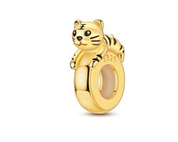 Fler® | Bedel | Past op populaire bedelarmbanden (standaard - 3mm) | Kat Stopper Bedel | Hangbedel Charm | 925 sterling zilver | Zwarte emaille | Valentijnsdag Cadeau | Sinterklaas kado | Kerstcadeau | Verjaardagsgeschenk | Vriendschap — cadeau in Sieraden