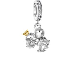 Fler® | Bedel | Past op populaire bedelarmbanden (standaard - 3mm) | Prins en Prinses Kus Bedel | Hangbedel Charm | 925 sterling zilver | Transparante zirkonia | Armband Kraal | Valentijnsdag Cadeau | Sinterklaas kado | Kerstcadeau | Verjaardag — cadeau in Sieraden