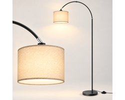 LOVHAUS Boog Vloerlamp 170 cm - Beige Linnen Kap - Incl. 12W LED - Voetschakelaar — cadeau in Wonen & Interieur