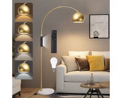 Rosnek 175 cm Moderne Boog Vloerlamp Dimmbaar met Marmeren Basis - Afstandsbediening & Voetbediening Inbegrepen - Hoogte Verstelbaar & 360° Kap - Incl. 12W LED-lamp - Staande Lampe voor Woonkamer, Slaapkamer — cadeau in Wonen & Interieur