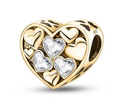 Fler® | Bedel | Past op populaire bedelarmbanden (standaard - 3mm) | Goudkleurige Hartjes Bedel | Hangbedel Charm | 925 sterling zilver | Armband Kraal | Valentijnsdag Cadeau | Sinterklaas kado | Kerstcadeau | Verjaardagsgeschenk | Vriendschap — cadeau in Sieraden