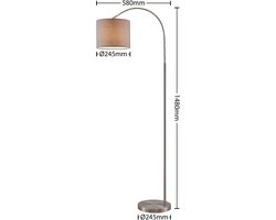 Lindby - booglamp - 1licht - IJzer, textiel - H: 150.2 cm - E27 - satijnnikkel, grijs — cadeau in Wonen & Interieur