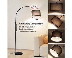 Booglamp met Afstandsbediening – Dimbare Vloerlamp met LED E27, Zwarte Design Booglamp met Stoffen Kap (33 cm) – Verstelbare Arm, Kleurtemperatuur 2700–6500K, Voetschakelaar – Vintage & Moderne Woonkamerlamp — cadeau in Wonen & Interieur