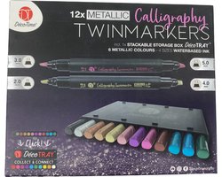 Deco time - Kalligrafie Twinmarkers - Metallic - Stiften - 12 stuks — cadeau in Hobby