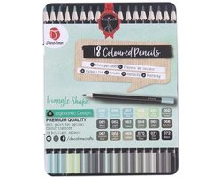 DecoTime - 18 Premium kleurpotloden in blik - Soft point - Da Vinci - Zwart - Grijs - Groen Tinten — cadeau in Hobby