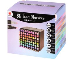 DecoTime 80 Twin Markers - Alcohol Markers - Dubbele Punt - 80 Kleuren - Met Opbergtray - Schrijven & Tekenen — cadeau in Hobby