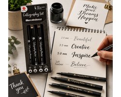 Calligraphy Set – 4 Handlettering Markers – Rose Gold kleur – 2.0 / 3.5 / 5.0 mm + Fineliner — cadeau in Hobby