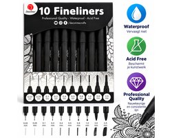 DécoTime fineliners 10 stuks - Professionele kwaliteit - Waterproof - 10 verschillende puntdiktes, van 0,03 mm tot 2,5 mm — cadeau in Hobby