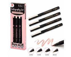 DecoTime Calligraphy Set – 4 Handlettering Markers – Rose Gold Kleur – 2.0 / 3.5 / 5.0 mm + Fineliner — cadeau in Hobby