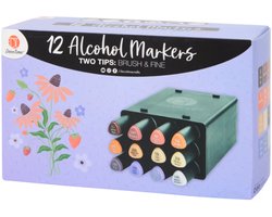 DécoTime twinmarkers 12 stuks - Stiften met 2 punten: 'brush' en 'fine' — cadeau in Hobby