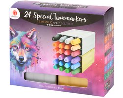 DécoTime glitter en metallic aquamarkers 24 stuks -12 metallic- en 12 glittermarkers op waterbasis - Aquamarkers - Stiften — cadeau in Hobby