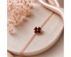 Armband met klavertje vier als geboortesteen, Moederdagcadeau, Armband met klavertje vier als geboortesteen / Januari - Granaat als geboortesteen / Zilver 15 cm — cadeau in Sieraden