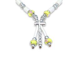 Anti-tekenband met EM kralen, gele Pandora style kralen, Paracord, maat S 21-30 CM — cadeau in Sieraden
