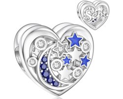 Geboortesteen bedels voor Pandora Charm 925 sterling zilver maan en ster hart geboortesteen bedels — cadeau in Sieraden