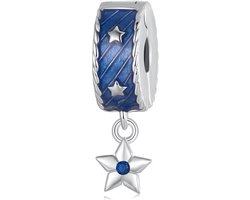 Stopper Bead voor Pandora armbanden, 925 sterling zilver denim ster clip spacer parel, sieraden cadeau voor vrouwen, emaille, email — cadeau in Sieraden