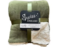 Fleece-Teddy Plaid 150x200 cm Olijf Groen — cadeau in Wonen & Interieur